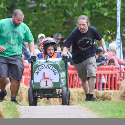 Soapbox derby competitor down the hill